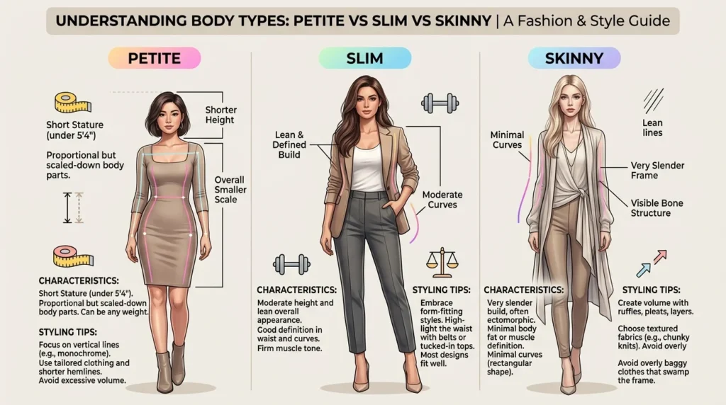 Petite vs Slim vs Skinny Differences